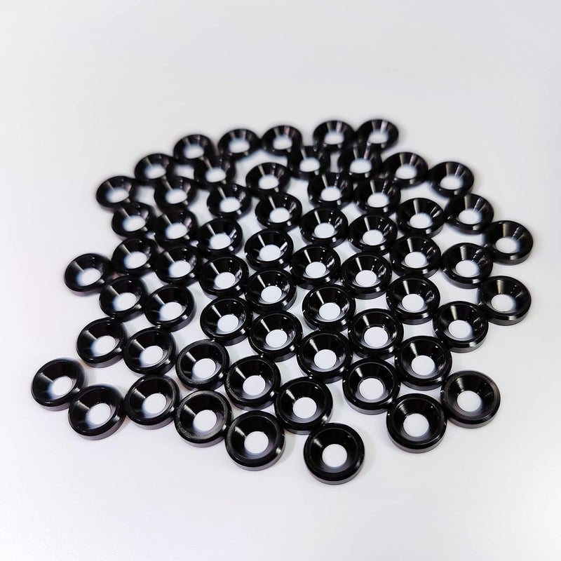 Lagefefe [60PCS] M3 Finishing Countersunk Washers, Anodized Aluminum Alloy, Head Washers Gaskets Cup Shim for Screw RC/FPV/PC/Drone/Mechanical Accessories Parts, Black - Image 2